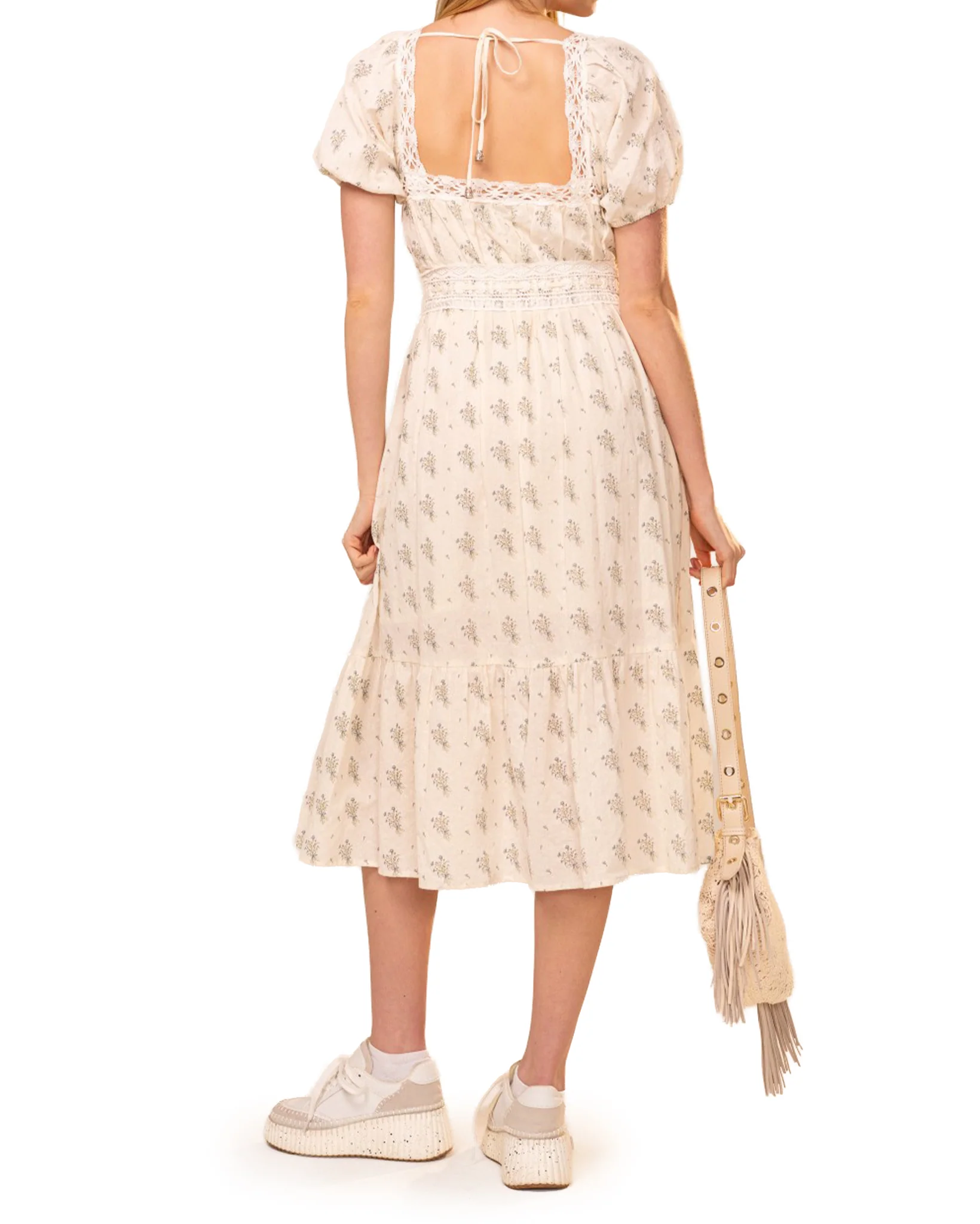 Squared Neck Lace Trim Midi Dress - 95890D-CREAM-SKY-BLUE - Image 2