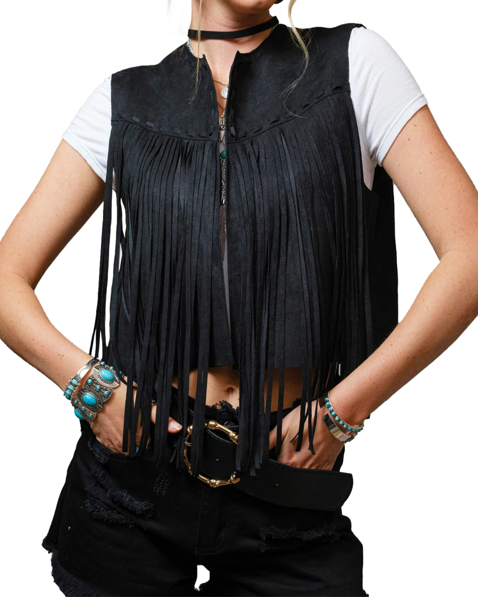 Women's Suede Fringe Western Vest - Image 3