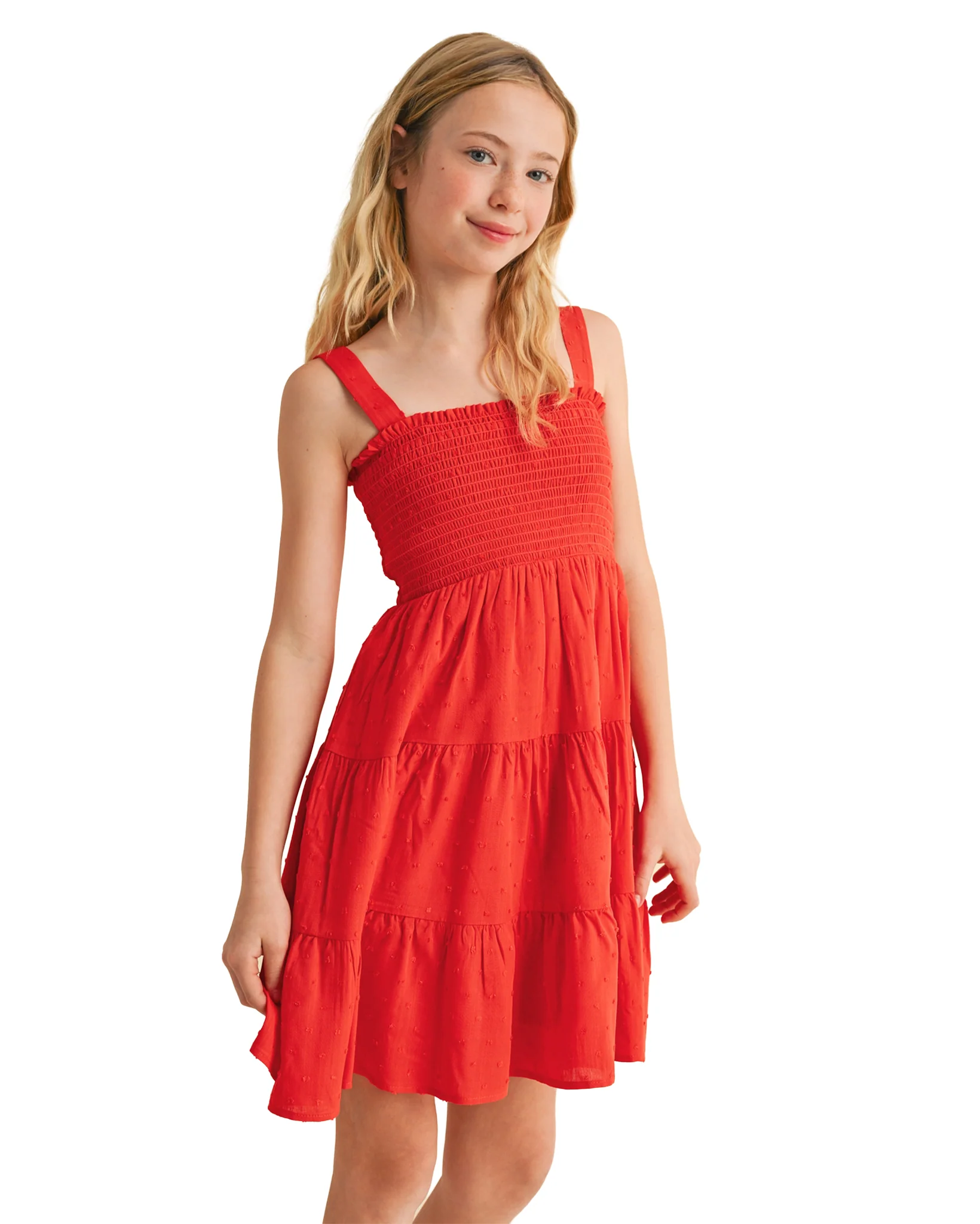 Tween Kids Girls Smocked Tiered Dress - Kd2680Rd