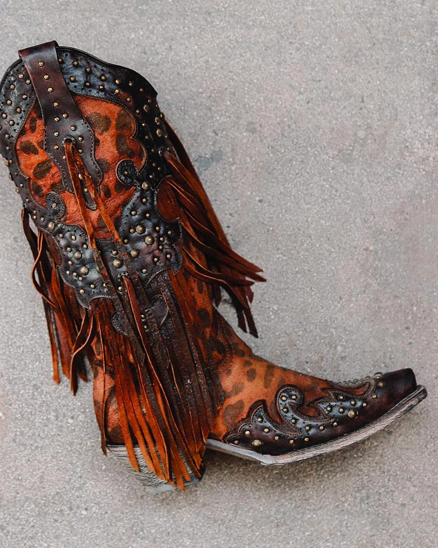 Women's Cheetah and Fringe Western Boots - Image 4
