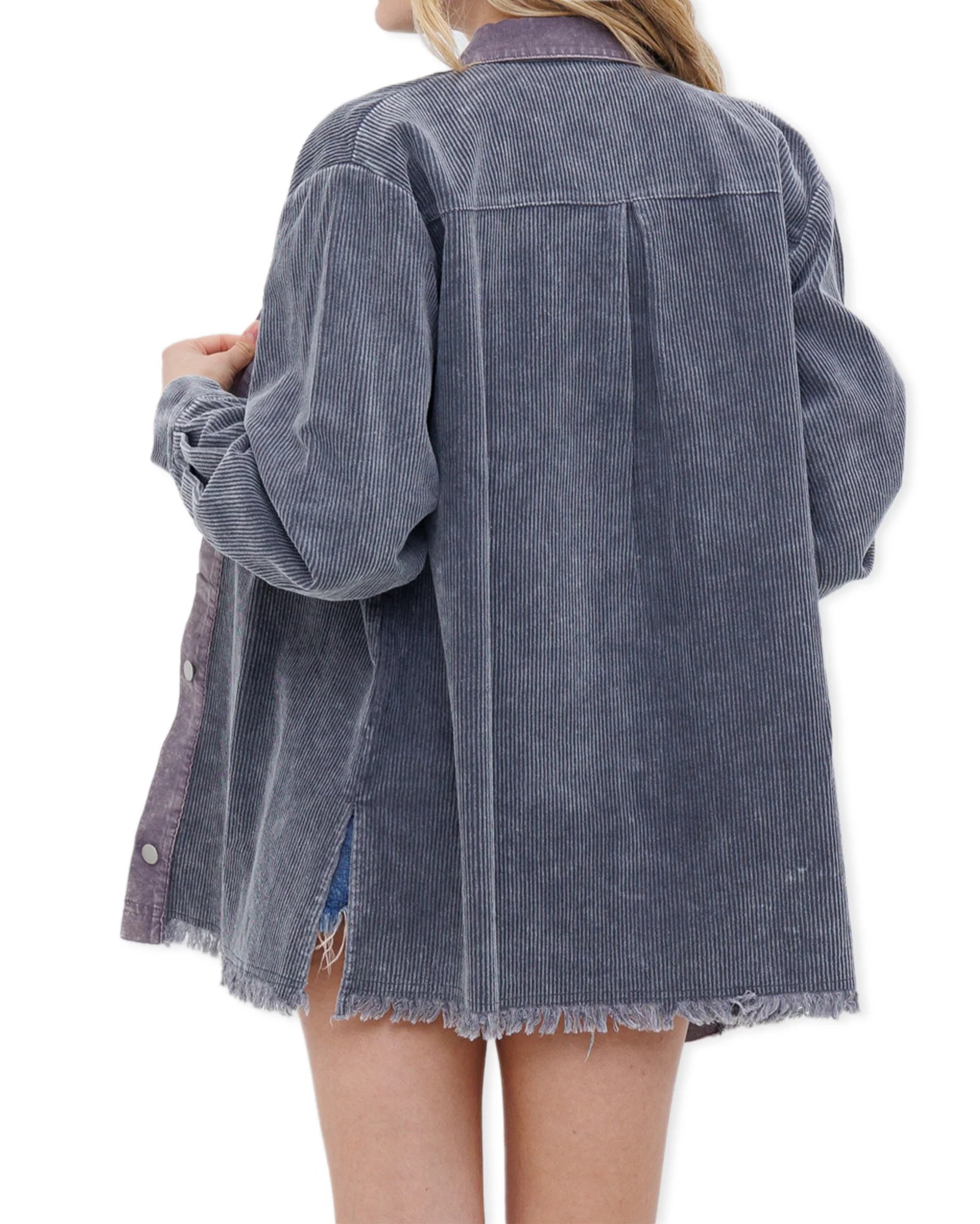 Women's Garment Washed Corduory Jacket - 22138J-Charcoal - Image 2