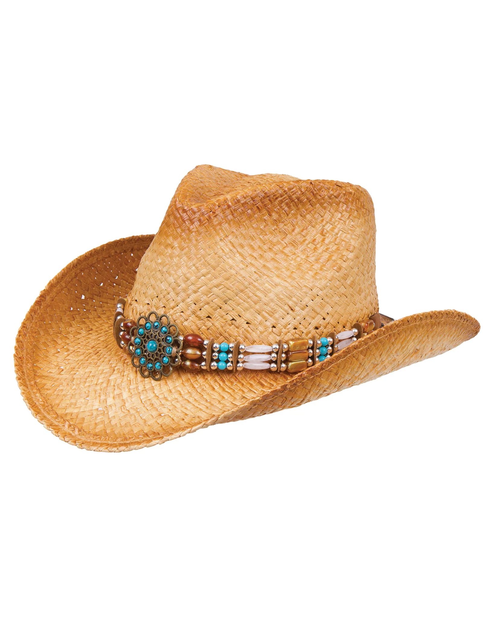 Women's Raffia Distressed Concho Western Hat