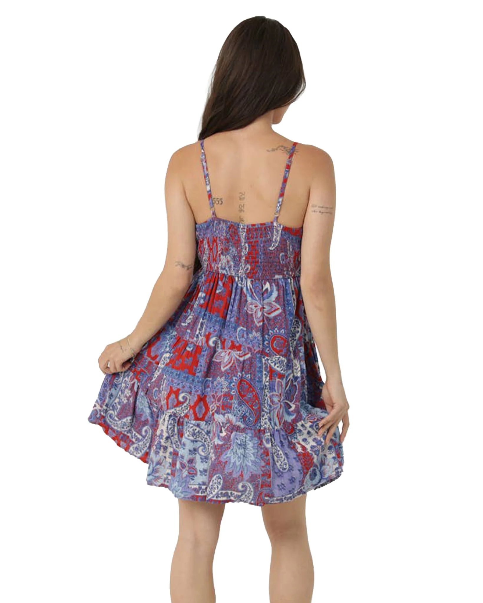 Women's Paisley Patchwork Sundress - C4A95-W909-Americana - Image 2