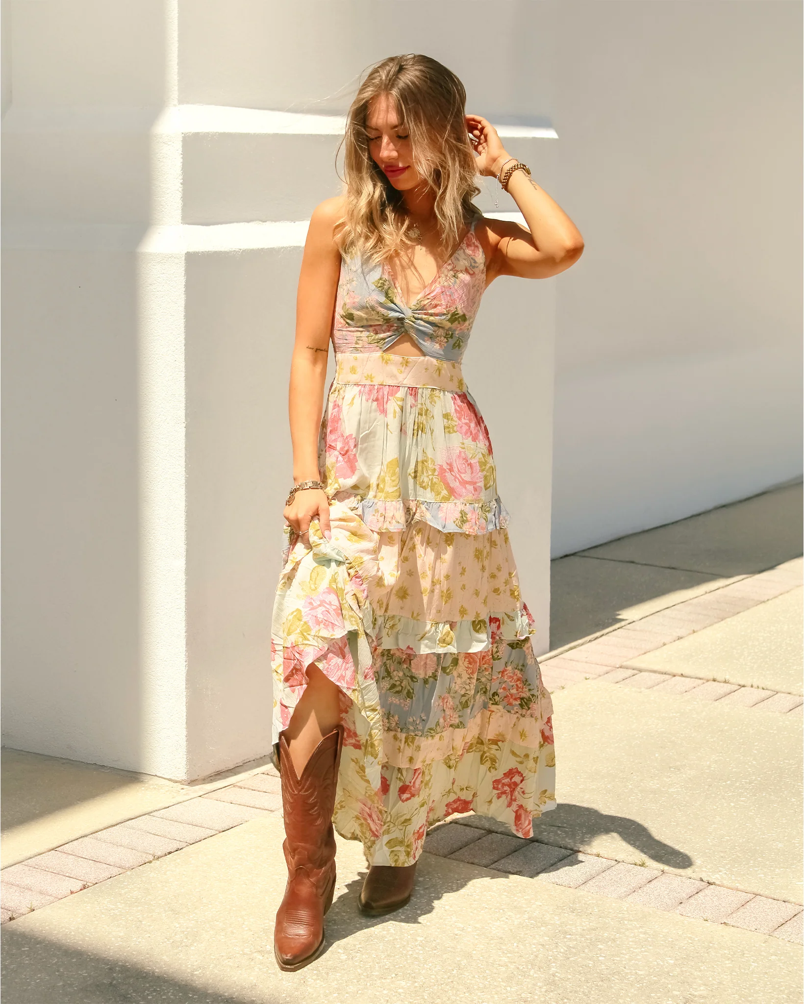 Women's Twist Front Tiered Floral Maxi Dress - C4G08-Wb24-Wb25-Multi - Image 2