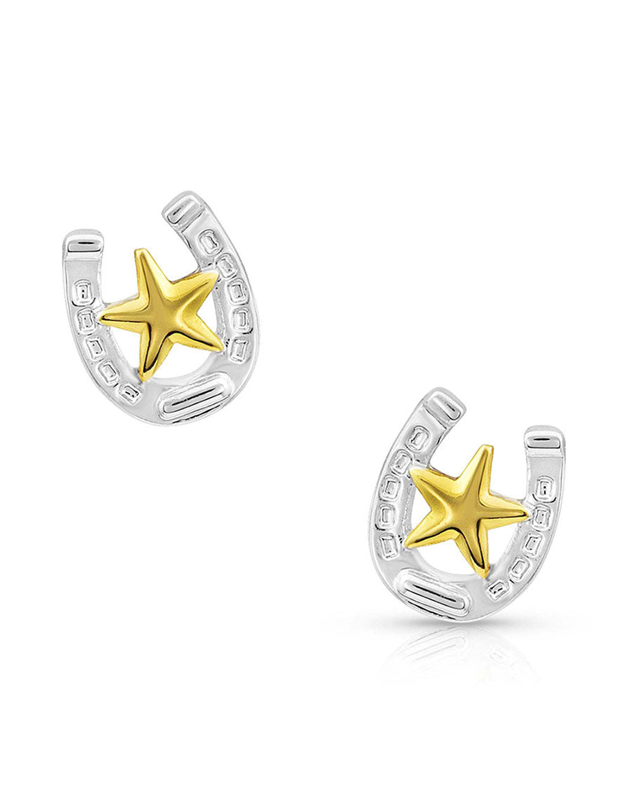 Women's Two Tone Horseshoe Star Earrings