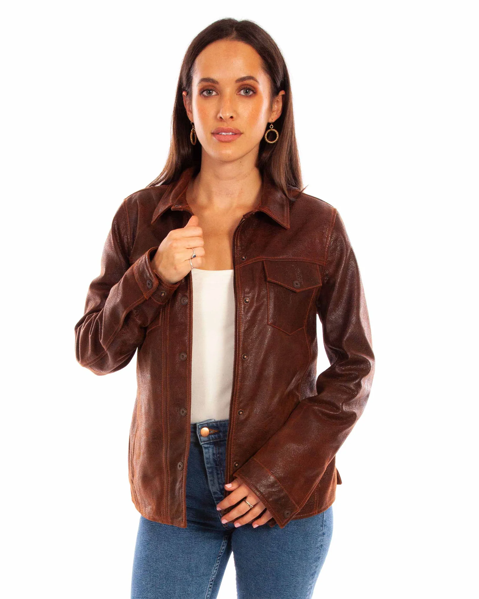 Women's Snap Front Leather Jacket