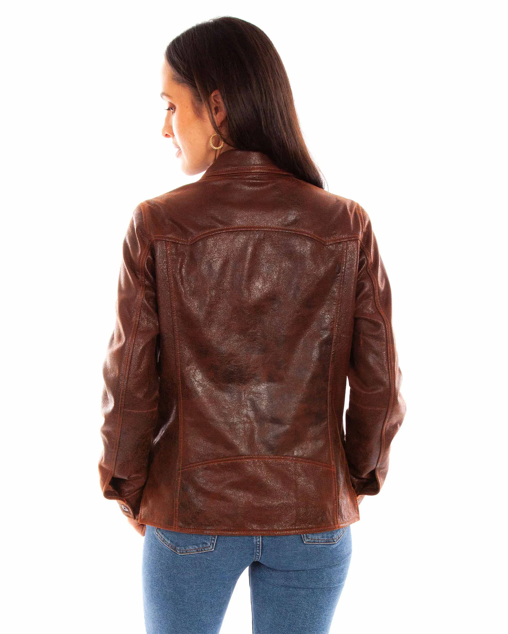 Women's Snap Front Leather Jacket - Image 2